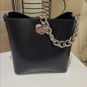 Black Leather Chain Shoulder Bag
